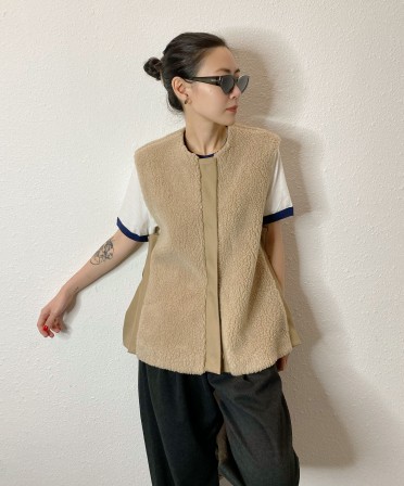 Beige A Shape Fleece Vest #241222